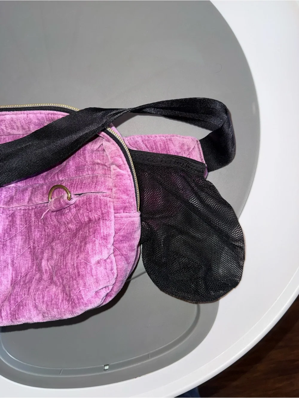 The Pack, Orchid, Plush purple-Pink Velvet Crossbody Belt Bag with Black Strap